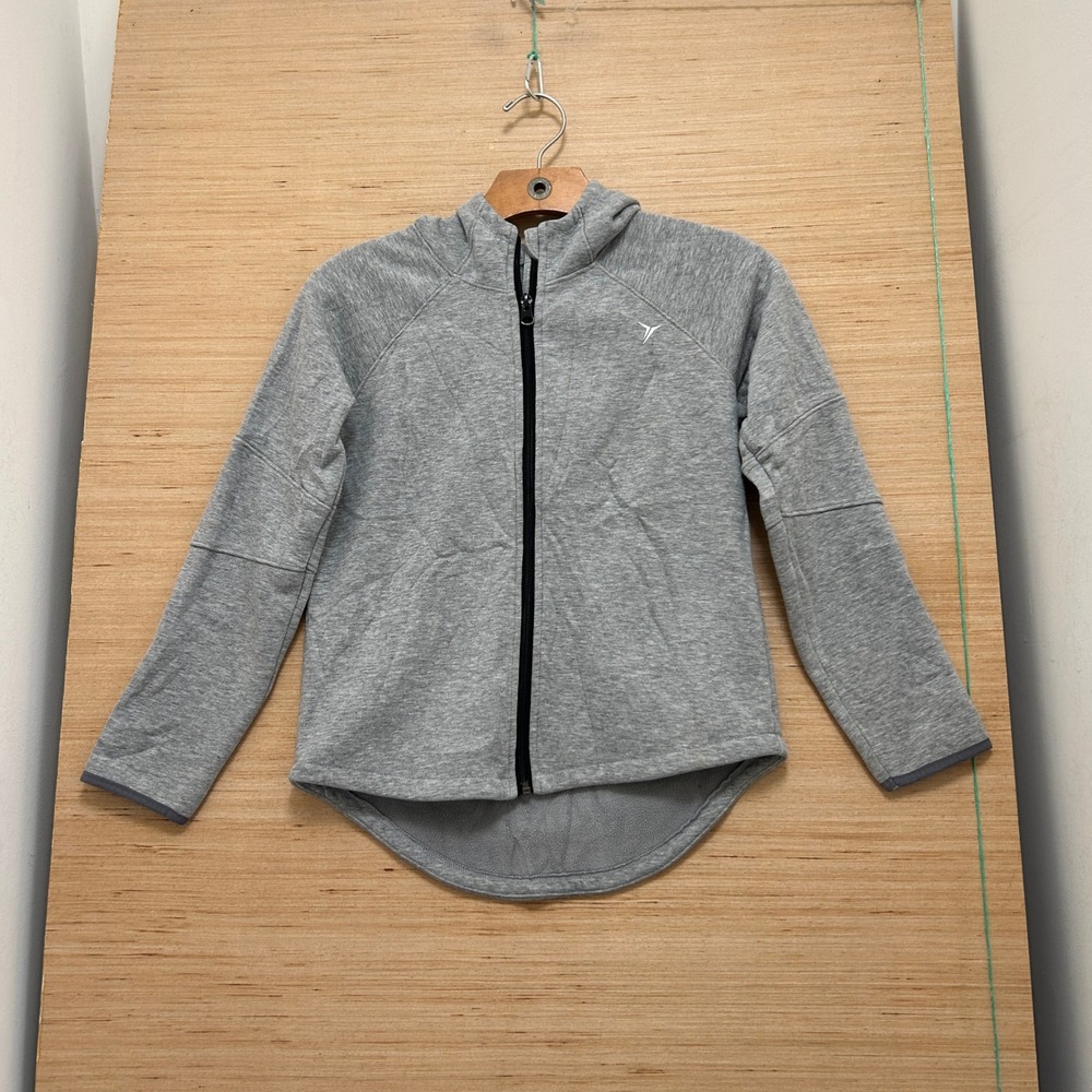 Old Navy Active Girls Heather Gray Full Zip Fleece Hoodie L 10-12 Raglan Hem